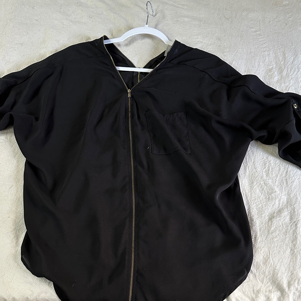 Black Zip-Up Blouse